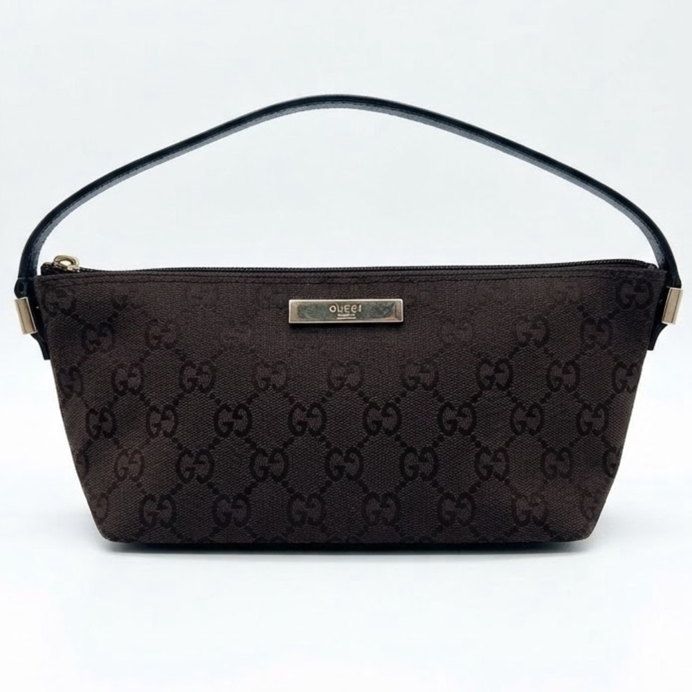 Vintage Gucci Black GG Monogram Canvas Boat Pochette Mini Bag